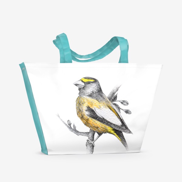 Пляжная сумка «Птичка (Вечерний американский дубонос, жёлтый дубонос)»
