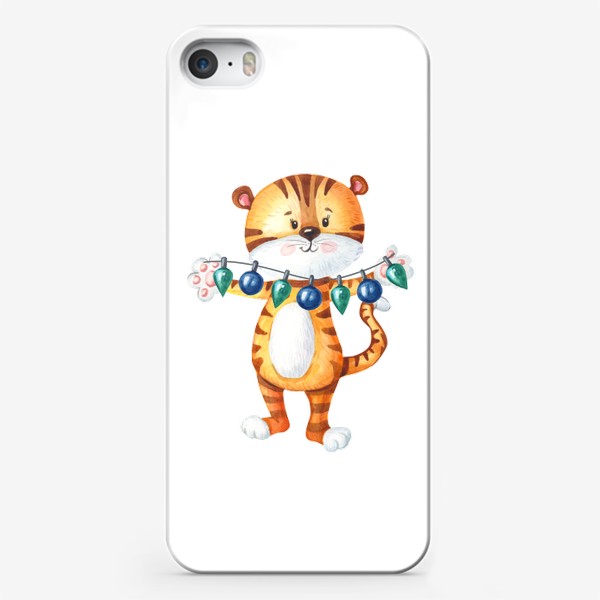 Чехол iPhone «Новогодний тигренок с гирляндой»
