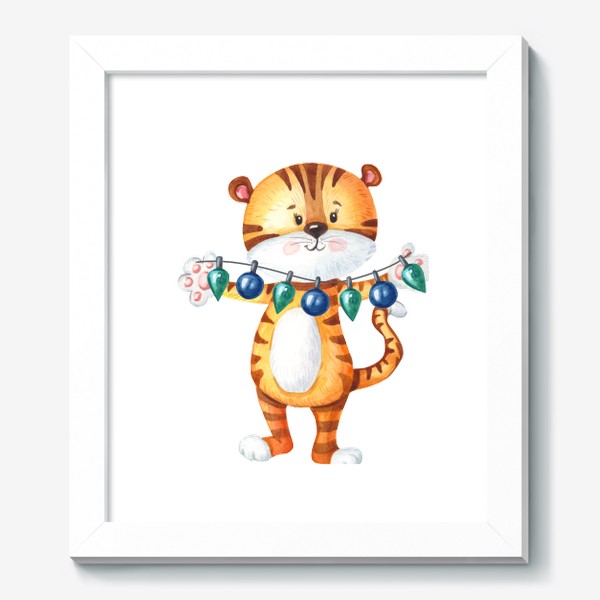 Картина «Новогодний тигренок с гирляндой»