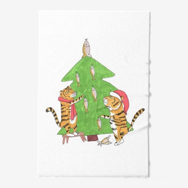 Полотенце «Тигры украшают елку. »