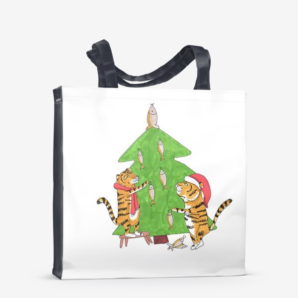 Сумка-шоппер «Тигры украшают елку. »
