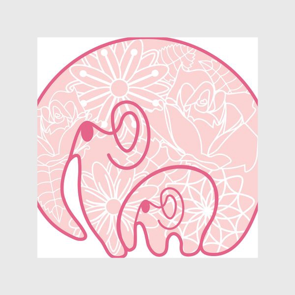 Скатерть «Слоники: заботливая мама обнимает слоненка. Цветочный узор. Концепт ко дню матери »