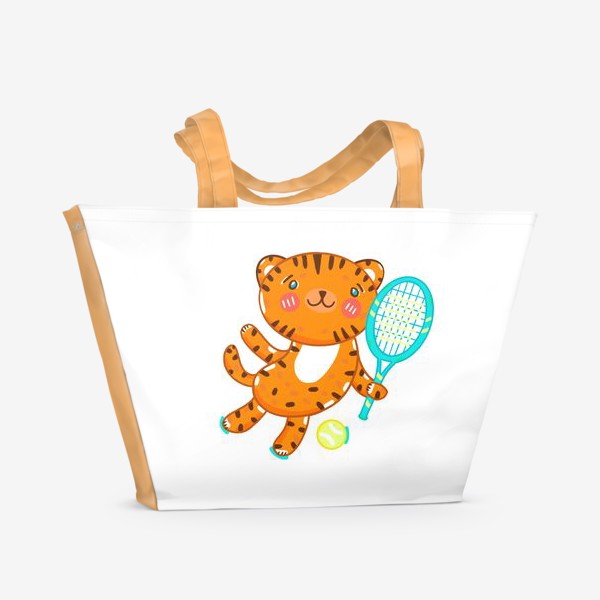 Пляжная сумка «Кототигр с теннисной ракеткой»