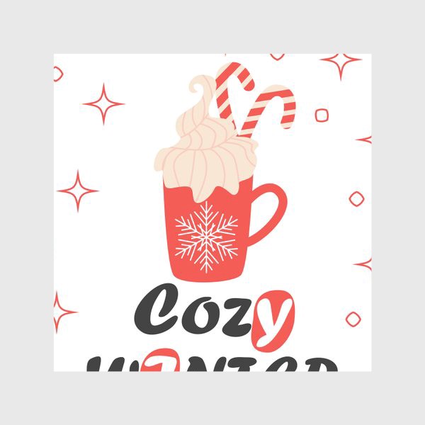 Скатерть «Чашка с какао и рождественскими конфетками. Надпись "Уютной зимы"»