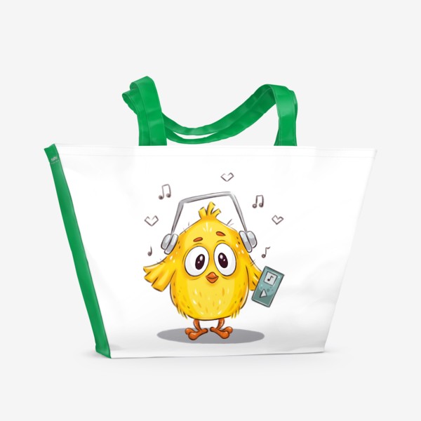 Пляжная сумка «Цыплёнок в наушниках с плеером»