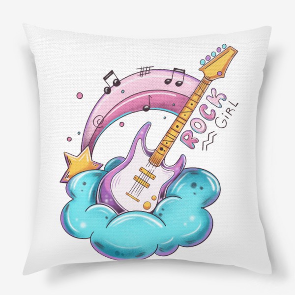 Подушка «Розовая гитара, рок музыка»