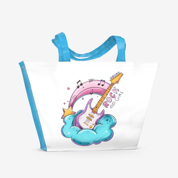 Пляжная сумка «Розовая гитара, рок музыка»