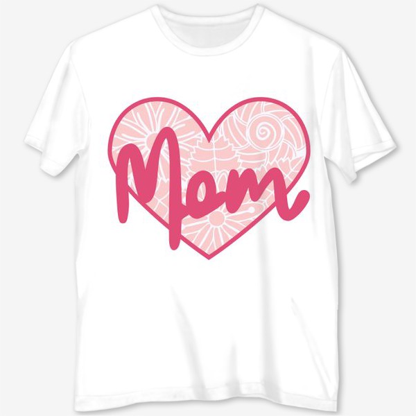 Футболка с полной запечаткой «Надпись "Мама" в ажурном цветочном сердечке. Нежность ко Дню матери»