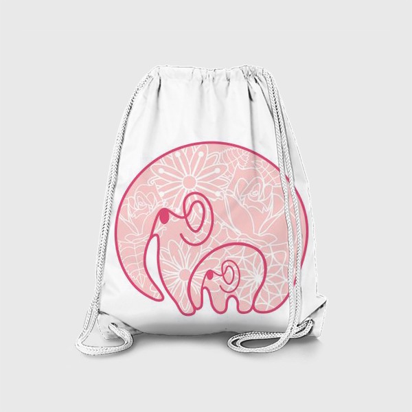 Рюкзак «Слоники: заботливая мама обнимает слоненка. Цветочный узор. Концепт ко дню матери »
