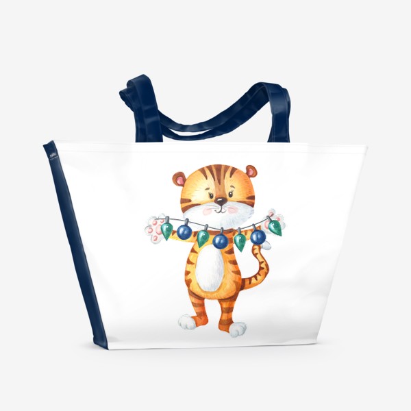 Пляжная сумка «Новогодний тигренок с гирляндой»