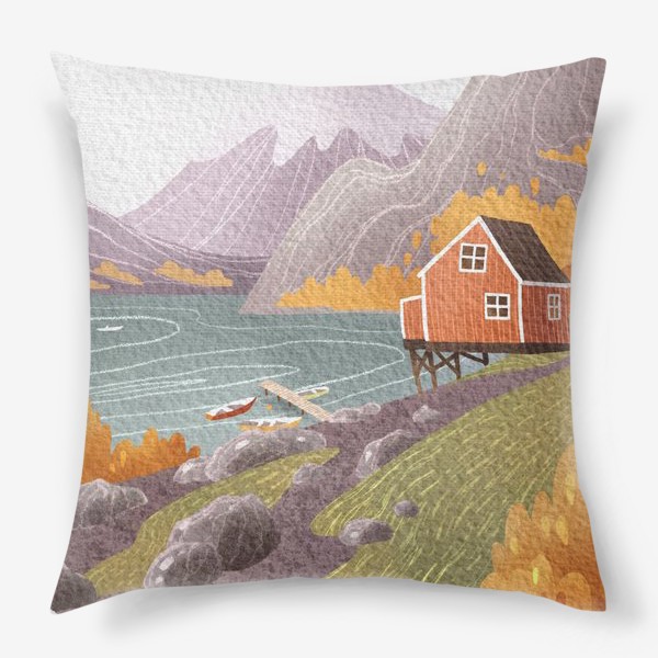 Подушка «Домик в норвежских фьордах»