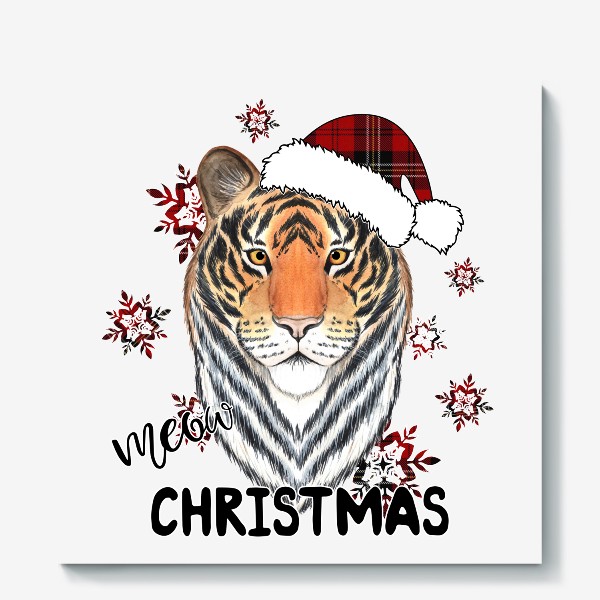 Холст «Рождественский тигр "Мяу Рождество"»