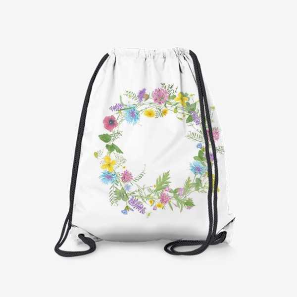 Рюкзак «Венок из полевых цветов, лето, акварель на белом фоне»