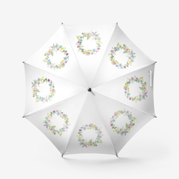 Зонт «Венок из полевых цветов, лето, акварель на белом фоне»