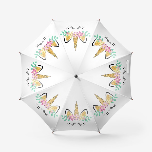 Зонт «Цветочный единорог с золотым рогом и ушками»