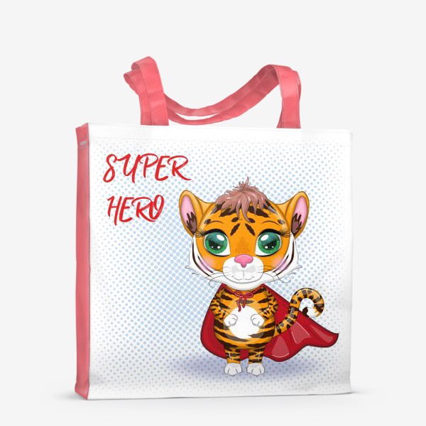 Сумка-шоппер «Тигр в красном плаще супермена, надпись Супер Герой. Новый год 2022»