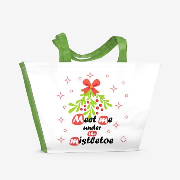 Пляжная сумка «Ветки омелы и призыв "Встреть меня под омелой" (традиция рождественских поцелуев у подростков)»