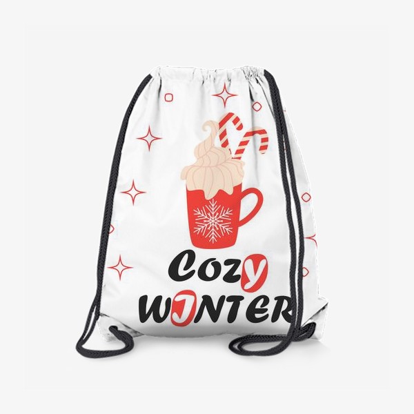 Рюкзак «Чашка с какао и рождественскими конфетками. Надпись "Уютной зимы"»