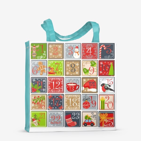 Сумка-шоппер «Праздничный пятнашки-календарь в ожидании Нового года. Паттерн, на подушку»