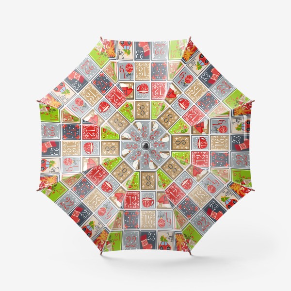 Зонт «Праздничный пятнашки-календарь в ожидании Нового года. Паттерн, на подушку»