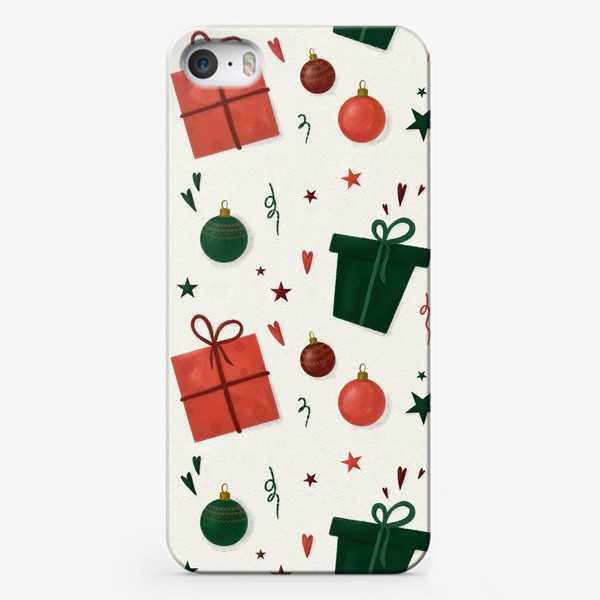Чехол iPhone «Подарки. Новый год. Рождество. Новогодний паттерн для текстиля, скатерти. Красный и зеленый. Интерьерный принт»