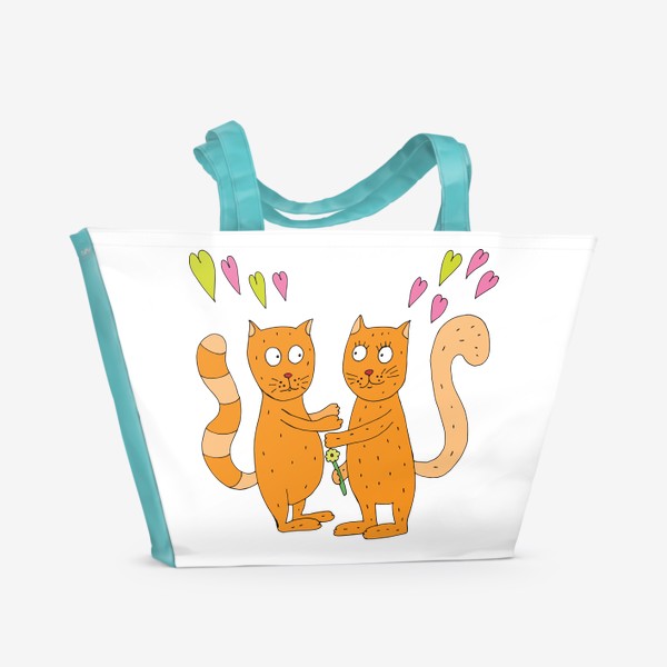 Пляжная сумка «Влюбленные котики хотят обняться»