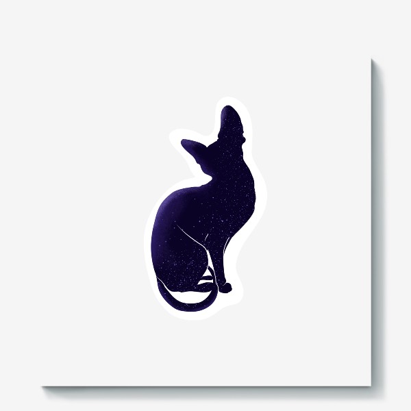 Холст «Чёрный кот, магия, волшебство, волшебник, звёзды, астрология. Кот сфинкс, кошатникам, любителям котов, минимализм»