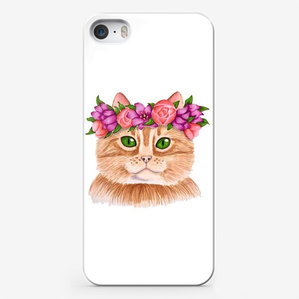 Чехол iPhone «Кот в цветочном венке»