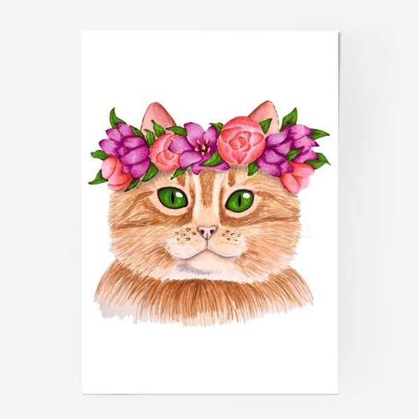 Постер &laquo;Кот в цветочном венке&raquo;