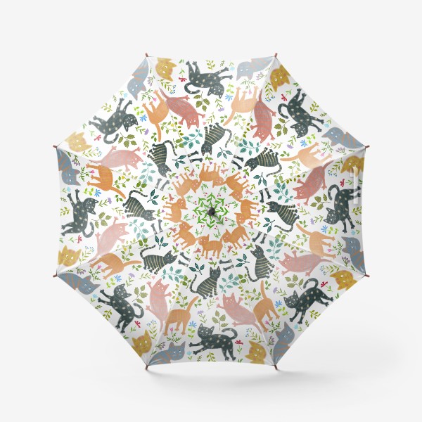 Зонт «Коты и цветы бесшовный паттерн»