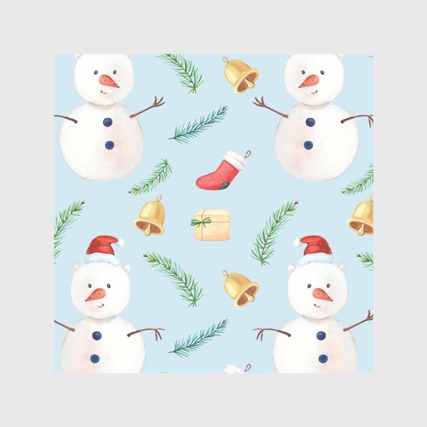 Скатерть «Новогодние снеговики, колокольчики, веточки, носочки»