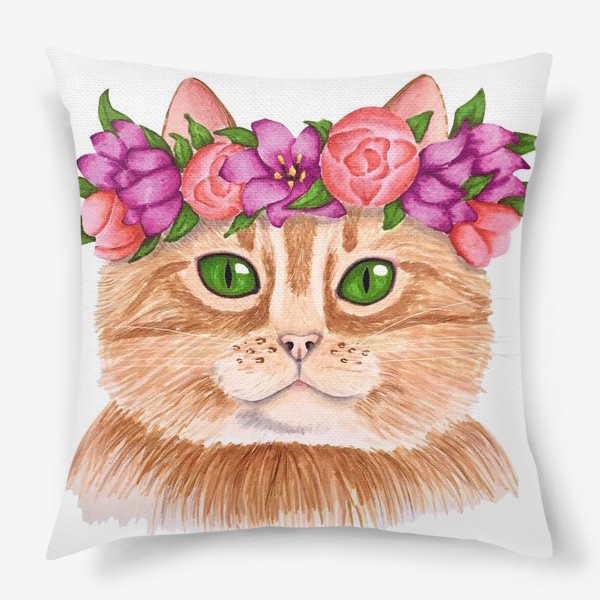 Подушка «Кот в цветочном венке»