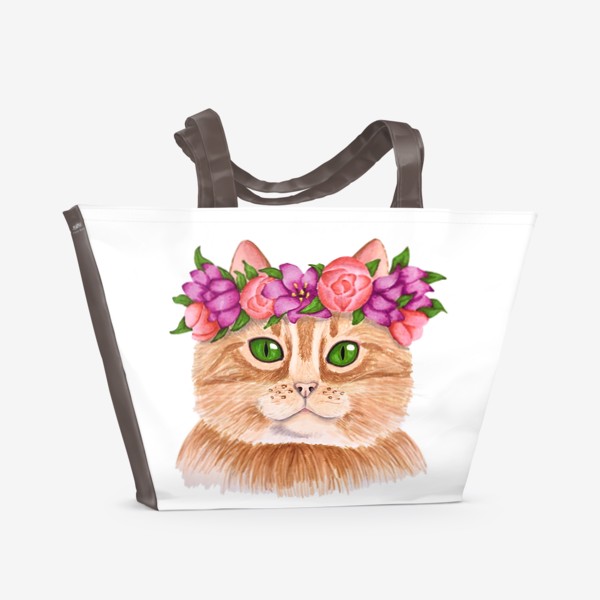 Пляжная сумка &laquo;Кот в цветочном венке&raquo;