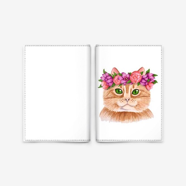 Обложка для паспорта «Кот в цветочном венке»
