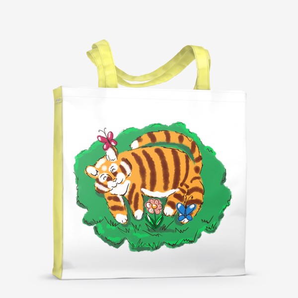 Сумка-шоппер &laquo;Чилить. Тигр отдыхает на траве. Лето. Цветы. Бабочки.&raquo;