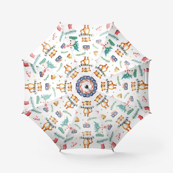 Зонт «Новогодняя вечеринка. Тигренок и снеговик.»