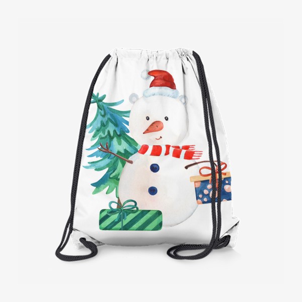 Рюкзак «Милый новогодний снеговик с подарками и елкой.»