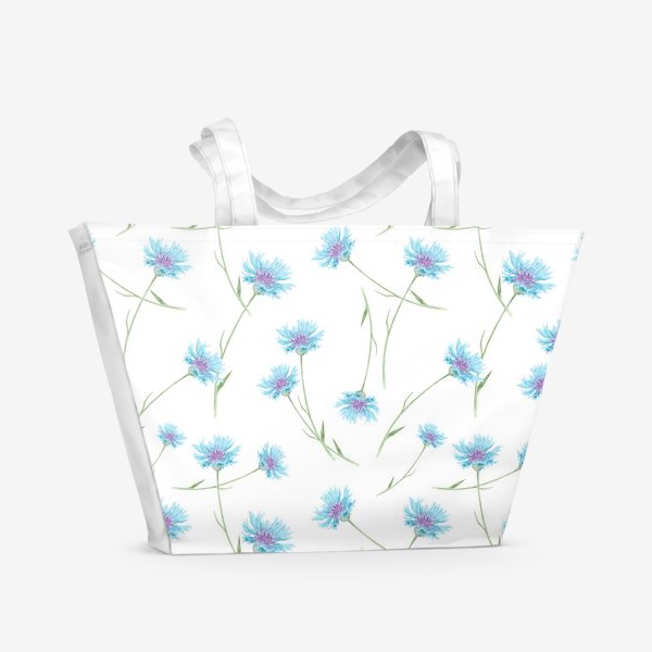 Пляжная сумка «Васильки, полевые цветы, лето. Акварель на белом фоне»