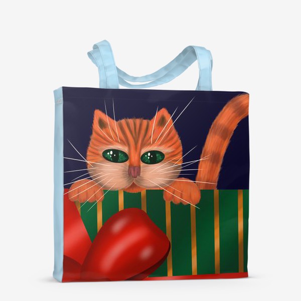 Сумка-шоппер &laquo;Рыжий полосатый кот получил огромный подарок на новый год&raquo;