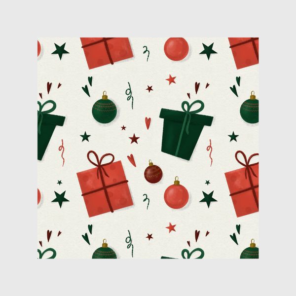 Шторы «Подарки. Новый год. Рождество. Новогодний паттерн для текстиля, скатерти. Красный и зеленый. Интерьерный принт»
