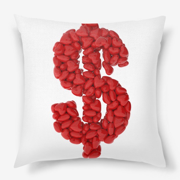 Подушка «Знак доллара из сердец. Я люблю деньги.»