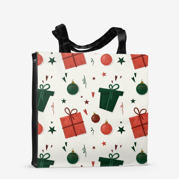 Сумка-шоппер «Подарки. Новый год. Рождество. Новогодний паттерн для текстиля, скатерти. Красный и зеленый. Интерьерный принт»