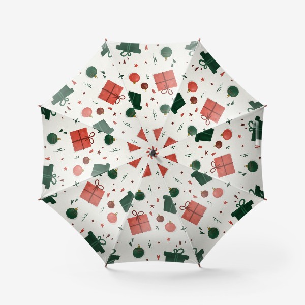 Зонт «Подарки. Новый год. Рождество. Новогодний паттерн для текстиля, скатерти. Красный и зеленый. Интерьерный принт»