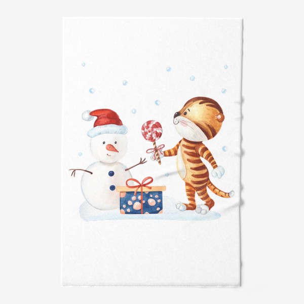 Полотенце &laquo;Милый тигренок и снеговик&raquo;