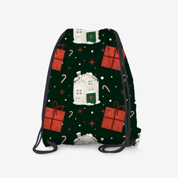Рюкзак «Милые домики. Зима, снег. Новый год. Рождество. Новогодний паттерн для текстиля, скатерти. Уют. Интерьерный принт»