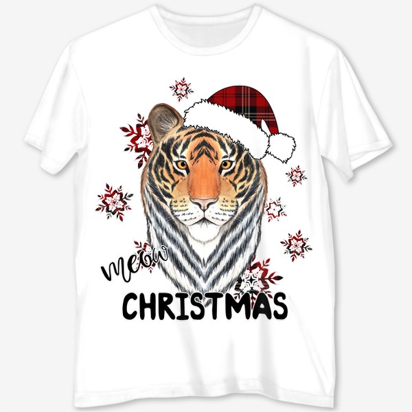 Футболка с полной запечаткой «Рождественский тигр "Мяу Рождество"»