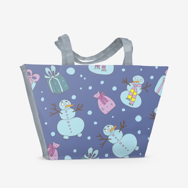 Пляжная сумка «Снеговики на синем фоне»
