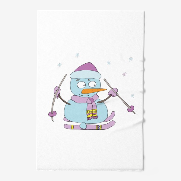 Полотенце «Снеговик катается на лыжах.»