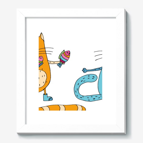 Картина «Влюбленный кот дарит котику рыбок»