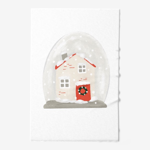 Полотенце «Новый  год, рождество. Снежный шар, милый домик, уютный дом. Рождественская иллюстрация, зима, снег. В подарок»